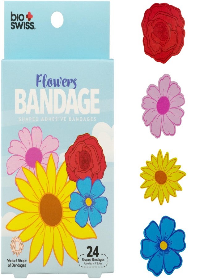 BioSwiss Bandages, Flowers Shaped Self Adhesive Bandage Set, Latex Free, Sterile Wound Care, 24 Count - Image 1